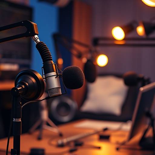 Podcast recording setup with microphones and headphones