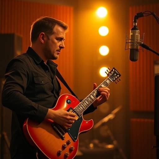 Recording session in progress with a musician playing guitar