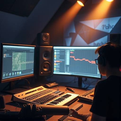Sound designer creating sound effects for a video game using specialized software