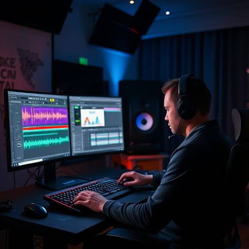 Sound designer working on a computer with audio editing software